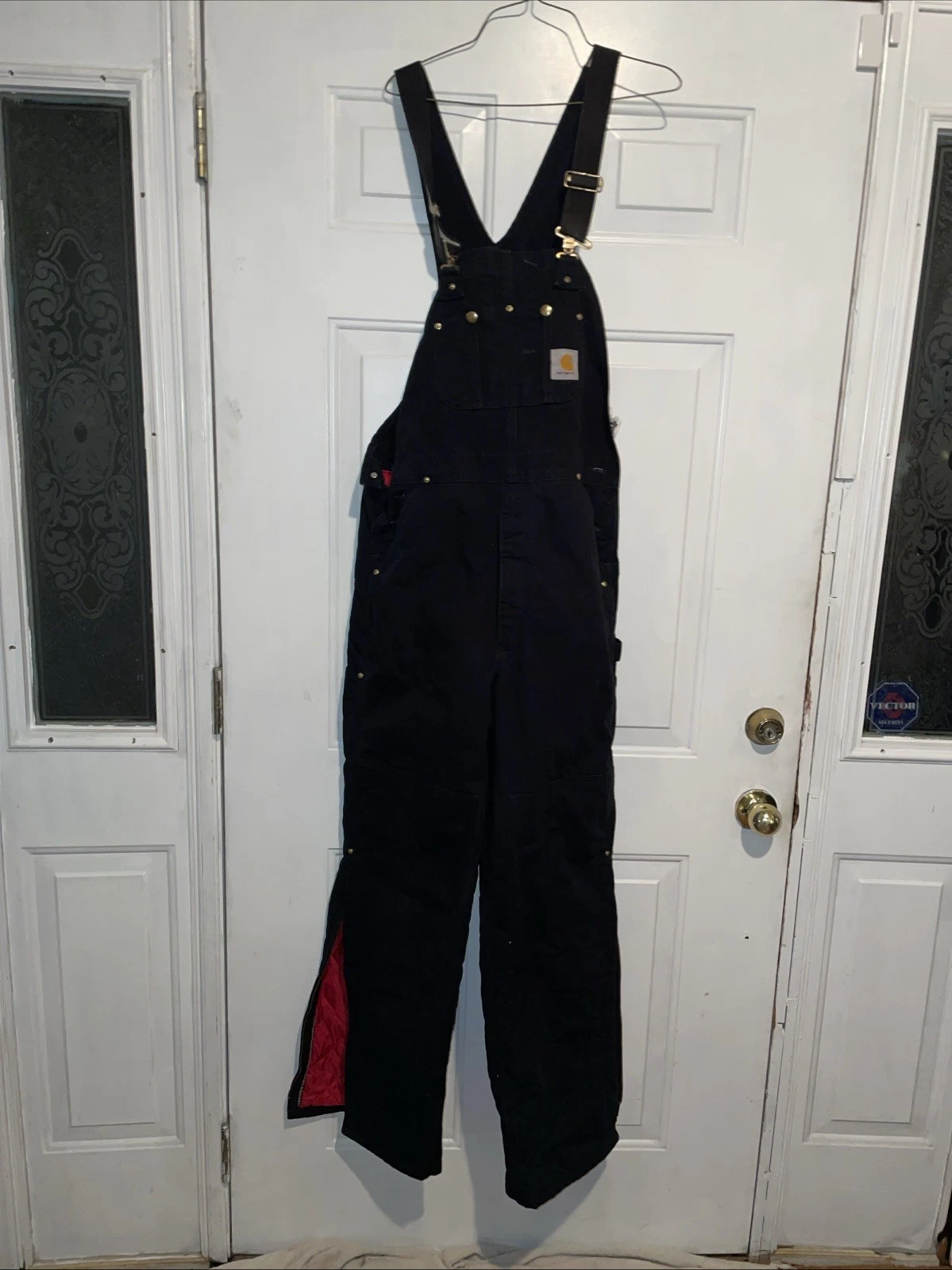 Carhartt Bibs 34/32 Insulated Black Mens Quilted Lined Overalls Bib Coveralls US