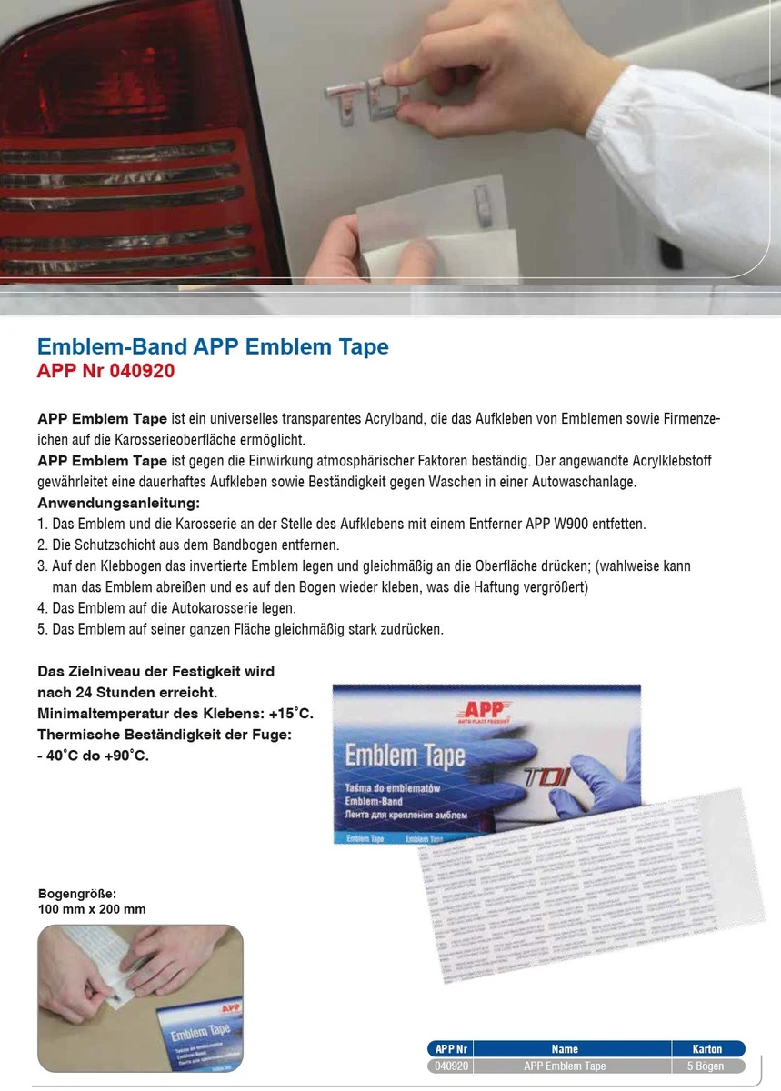 APP 040920 Emblem Tape - transparentes Acrylband, 100 x 200 mm, (5 Stück) | aufk