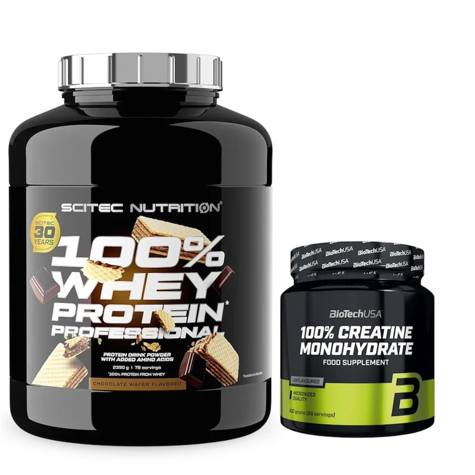 Protein 100% Whey 2350g Scitec Nutrition ChocolateWafer+BiotechUSA Creatine 300g - Bild 1 von 1