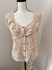 Vintage Handmade Crochet Lace Sleeveless Cardigan Boho Cottagecore