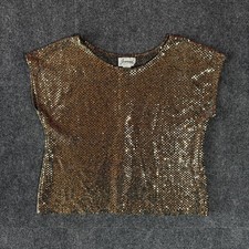 VINTAGE JOANNA MADE IN USA METALLIC GOLD SEQUIN WOMENS SLEEVELESS TOP / MEDIUM