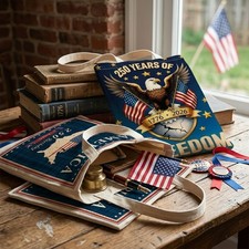 American Eagle Print Tote Bag, USA 250th Anniversary Canvas Shoulder Bag