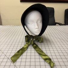 Reproduction 19th century Women's Black Fabric Bonnet with Green Ties
