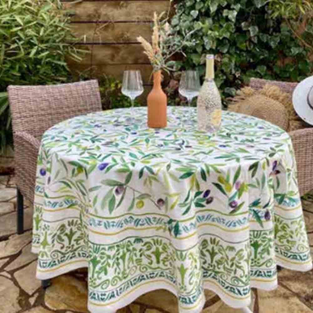 Nappe ronde coton enduit plastifiée anti-tache imperméable Toscane 1m80