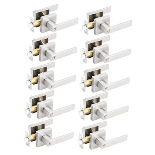 10 Pack Square Satin Nickel Privacy Door Locksets,Interior Door Levers for