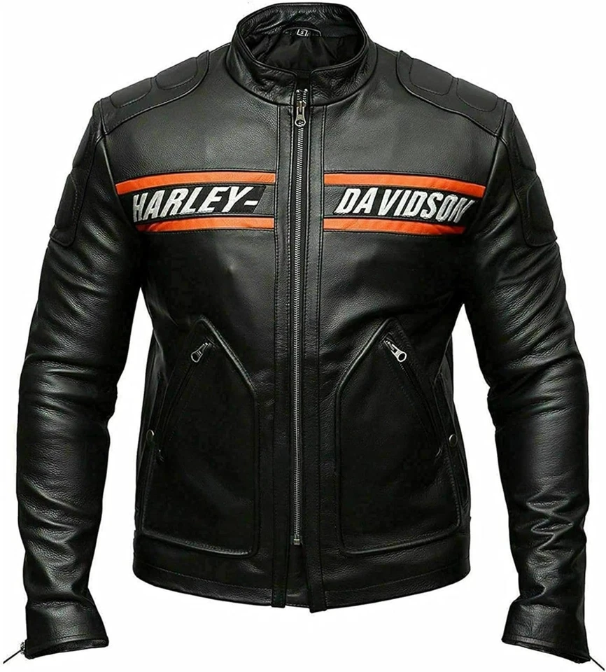 Men's Harley Davidson Black Motorcycle Sheepskin Leather Jacket - Image 3 of 4