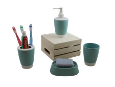 4-Piece Bathroom Set   Soap Dispenser, Dish, Tumbler, Toothbrush Holder Teal