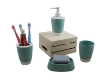 4-Piece Bathroom Set – Soap Dispenser, Dish, Tumbler, Toothbrush Holder Teal