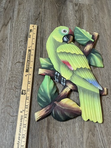 wooden Hand Painted Parrot Plaque Wall Hanging Tropical Tiki Large - Picture 11 of 12