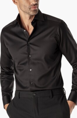 NEW Eton Of Sweden Slim Fit Cotton Twill Solid Dress Shirt- Black - 42 /  16.5 | eBay