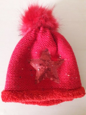 red wool bobble hat