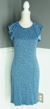 Lands' End Womens Flutter Sleeve Blue Floral Stretch Knit Sheath Career Dress 4
