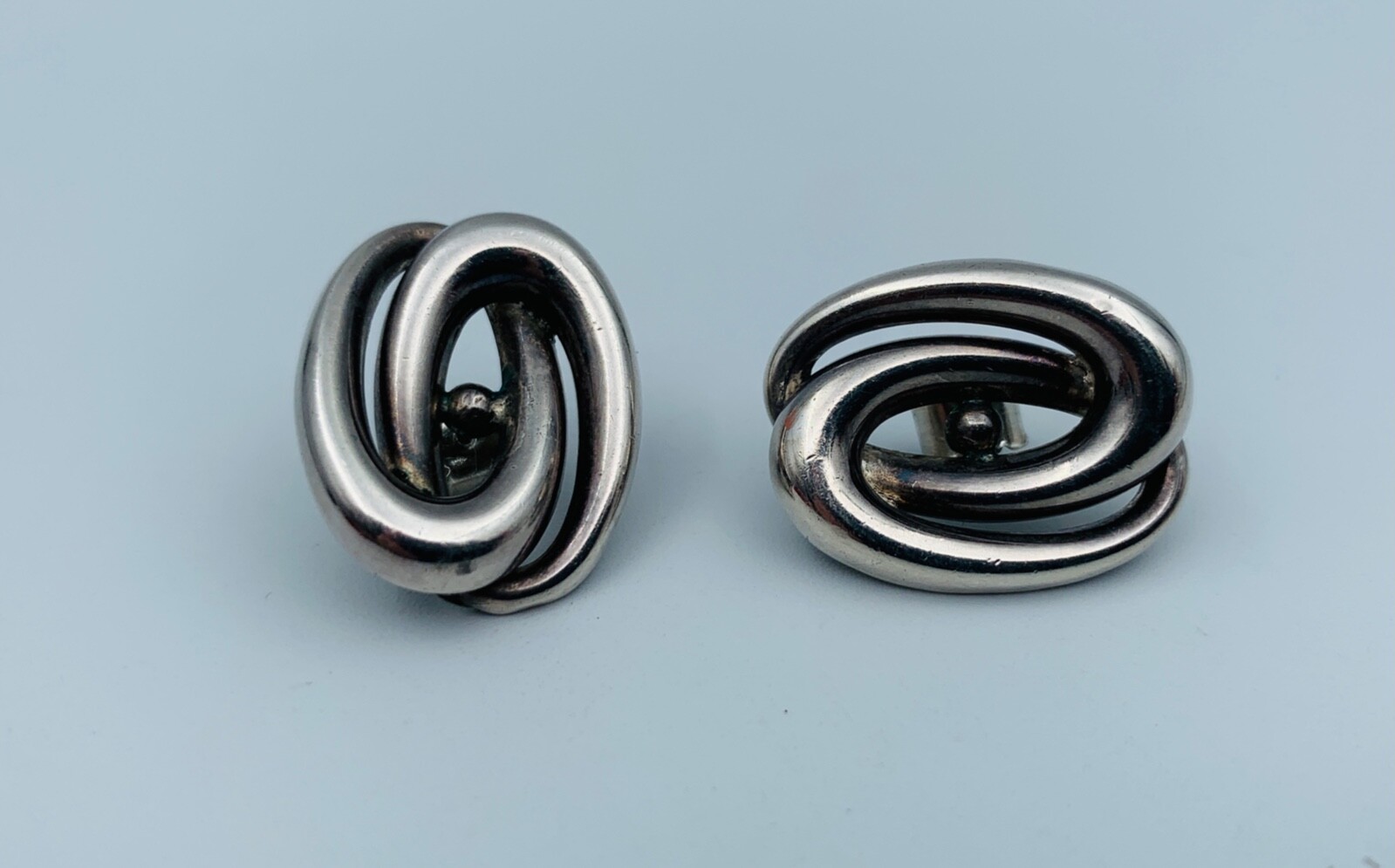 ?SOLID SILVER DOUBLE RING OVAL EARRINGS 8 GRAMS W… - image 2