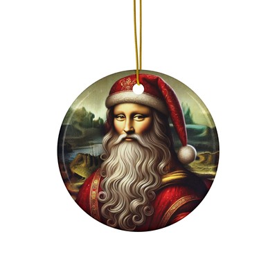 Mona Lisa Inspired Santa Claus Christmas Tree Ornament Renaissance Holiday Charm