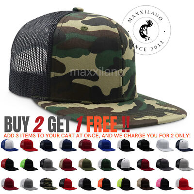 Men Snapback Hat Cotton Mesh Solid Flat Brim Style Baseball Cap Trucker Visor 