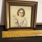 Vintage Famed Catholic Print Picture Holy Child Jesus w/ Lily and Dove 5”x5" — photo 2