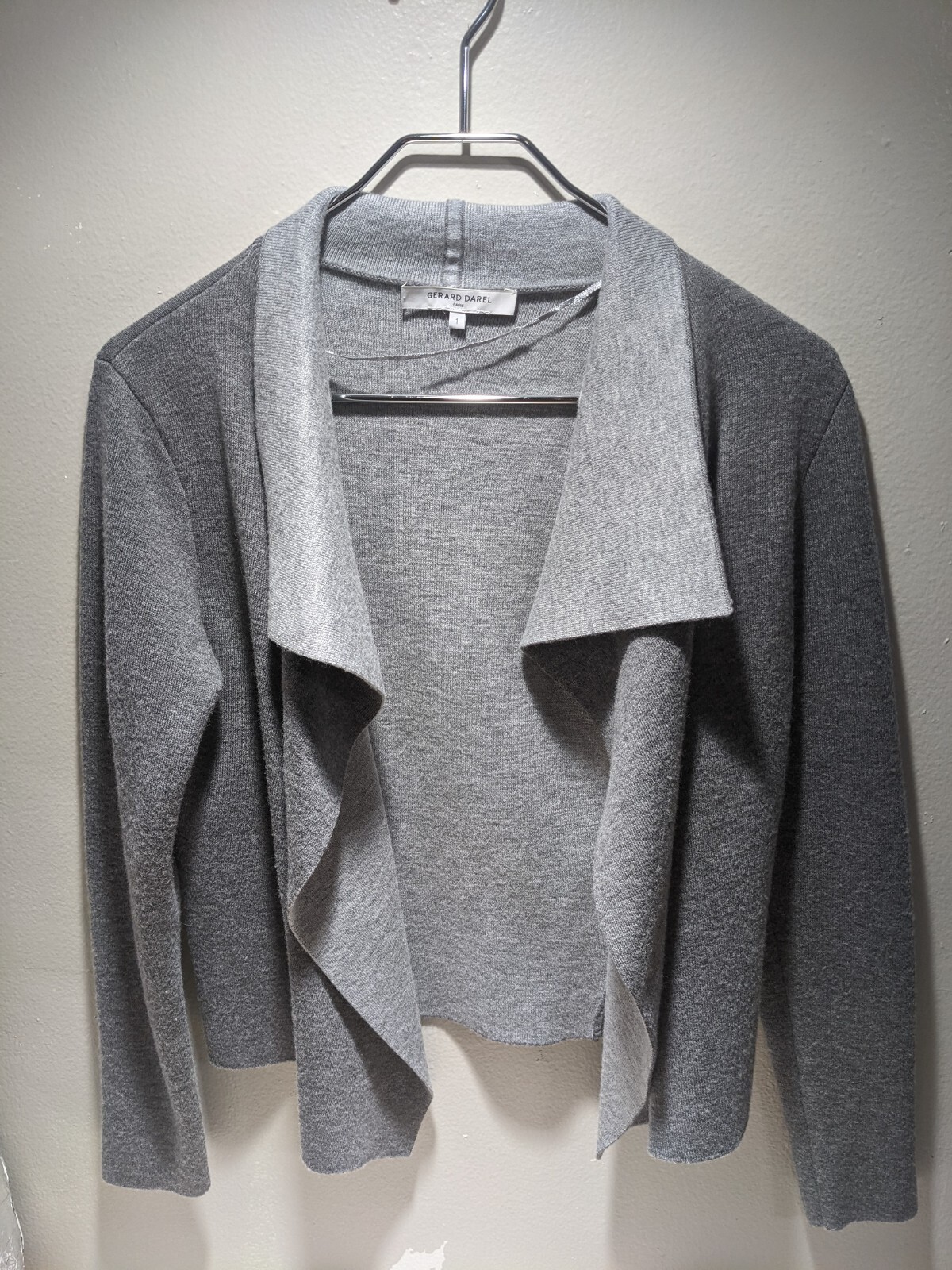 Gerard Darel Womens Cardigan Sweater Open Front Draped Wool Gray Size 1