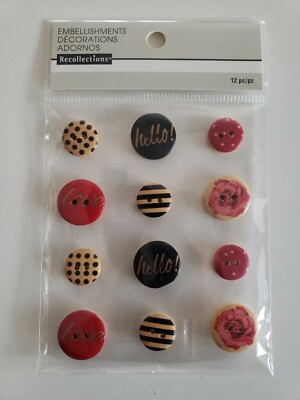 Recollections Wooden Love Hello buttons scrapbooking sticker embellishments 12pc