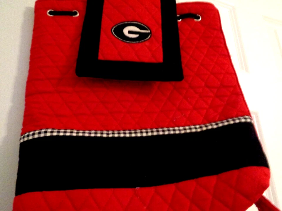 Quilted Keepers Red & Black Georgia Bulldogs Quilted Cotton Drawstring Backpack - Image 2 of 4