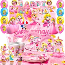 Princess Peach Birthday Party Supplies, 122pcs Princess Peach Party Decorations
