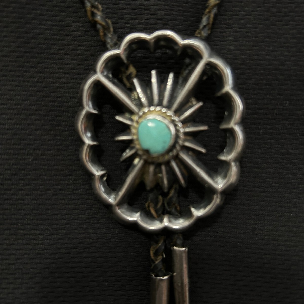 Vintage Navajo Signed BENNETT PAT PEND Sun Pendant Turquoise Bolo 
