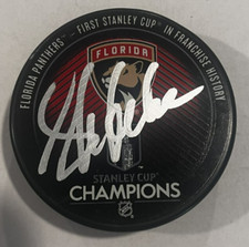 SYLVAIN LEFEBVRE SIGNED FLORIDA PANTHERS 2024 STANLEY CUP HOCKEY PUCK W CASE COA