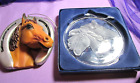 Lot of 2 Vintage Roman Inc Round Horse Heads & Horseshoe Christmas Ornaments