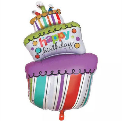 Happy Birthday Cake Foil Helium Balloon Party Decoration Free Air Pumper Include