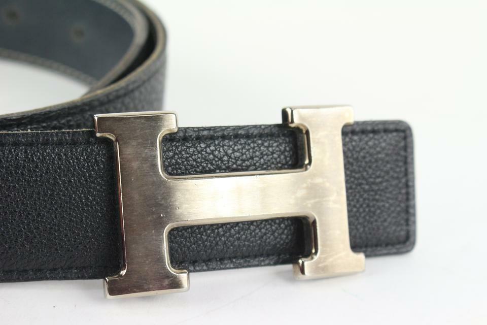 Hermès 32mm Reversible H Logo Belt Kit Matte Silver Black x Navy