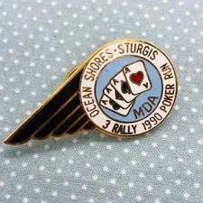 Vtg Ocean Shores Sturgis 1990 Motorcycle Poker Run for MDA Enamel Lapel Pin