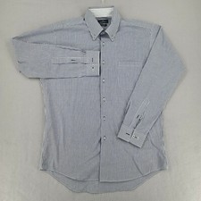 Body Wild Slim Model Men's Large Blue Striped Button Down Collar Long Sleeve