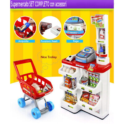 Supermercato giocattolo Bambini Negozio con Carrello Spesa e cibi Luci e  Suoni
