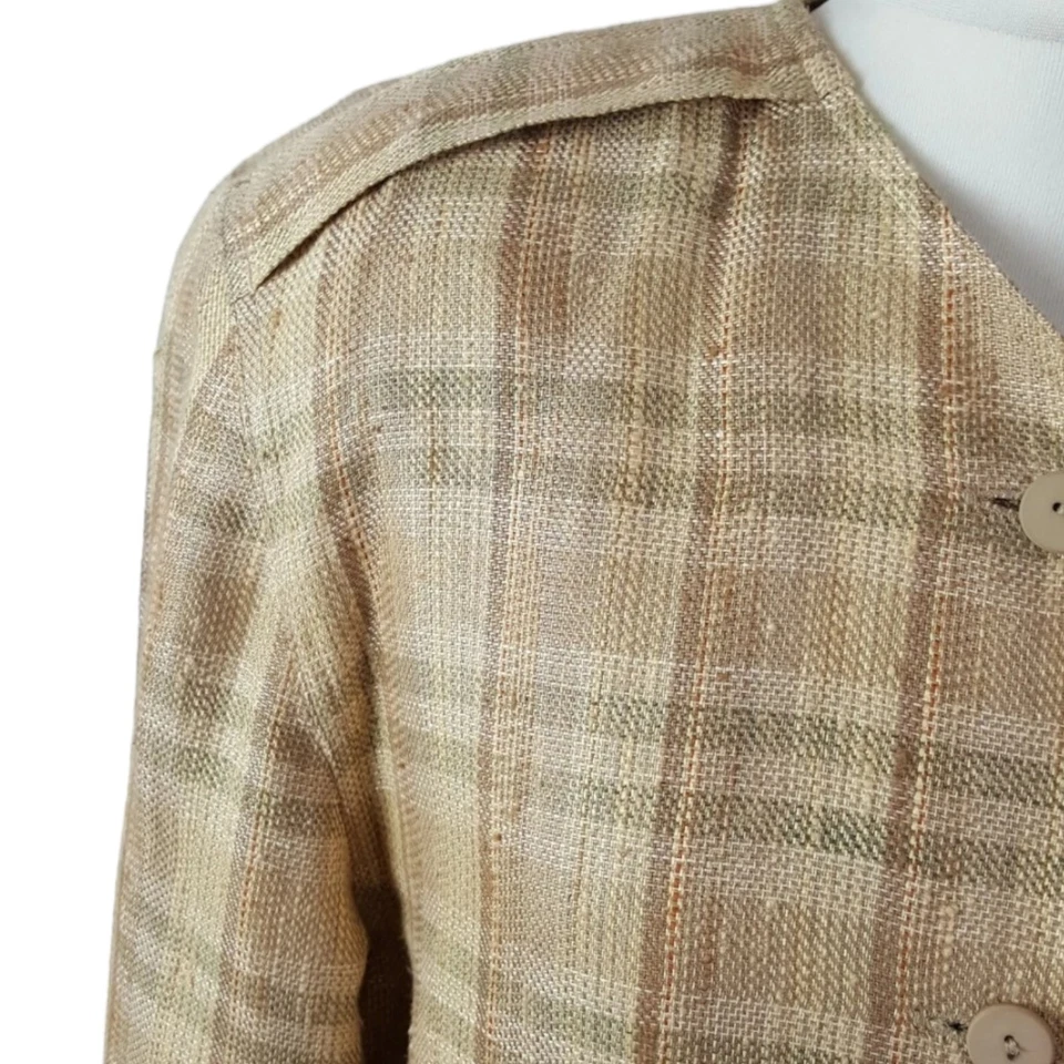 Vintage Escada Womens Luxurious Linen Silk Blend Check Jacket Brown Mix Size 38 - Image 2 of 4