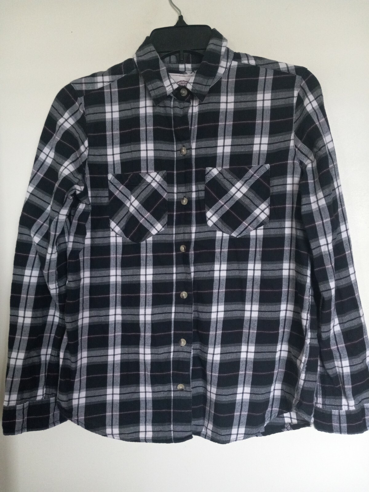 Women's Black & White Plaid Flannel Shirt Size S