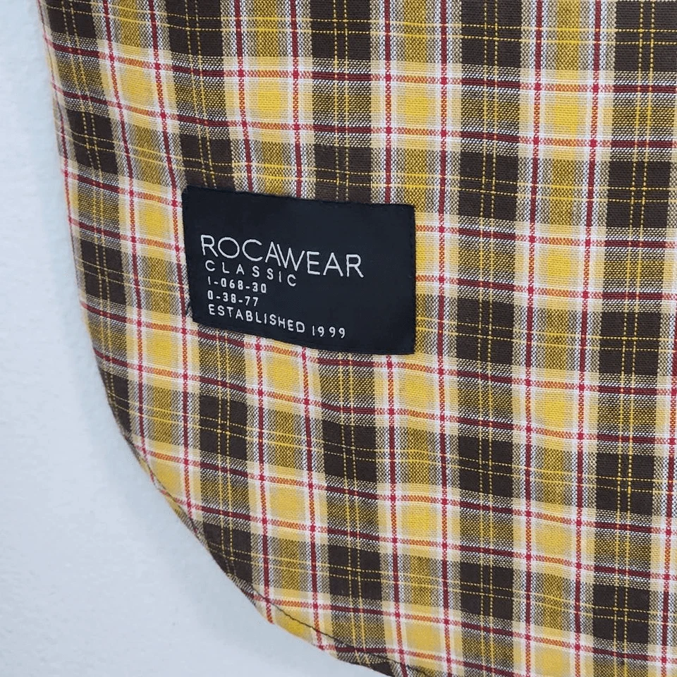 Camisa Rocawear Marrón y Amarillo A Cuadros Manga Corta Abotonada Talla Mediana Foto 4 de 4