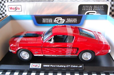 1968 Ford Mustang GT Cobra Jet, rot/schwarz Maisto Maßstab 1:18 Die-Cast Modellauto