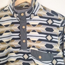 Eddie Bauer Fleece Pullover Mens Medium Aztec 1/4 Snap Brown Gray Tribal Sweater