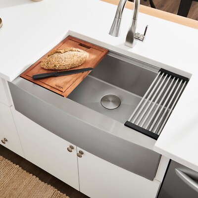 Ruvati 27'' Apron-front Workstation Farmhouse 16 Gauge Kitchen Sink- RVH9050