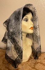 Black White Lace Mantilla Veil, Scalloped Edging, scarf or headwear NEW