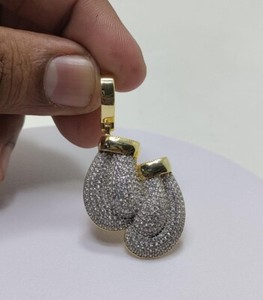 Authentic 2 CT Lab- Created VVS1 Diamond Boxing Game Charm Pendant 14K Yellow Gold Plated
