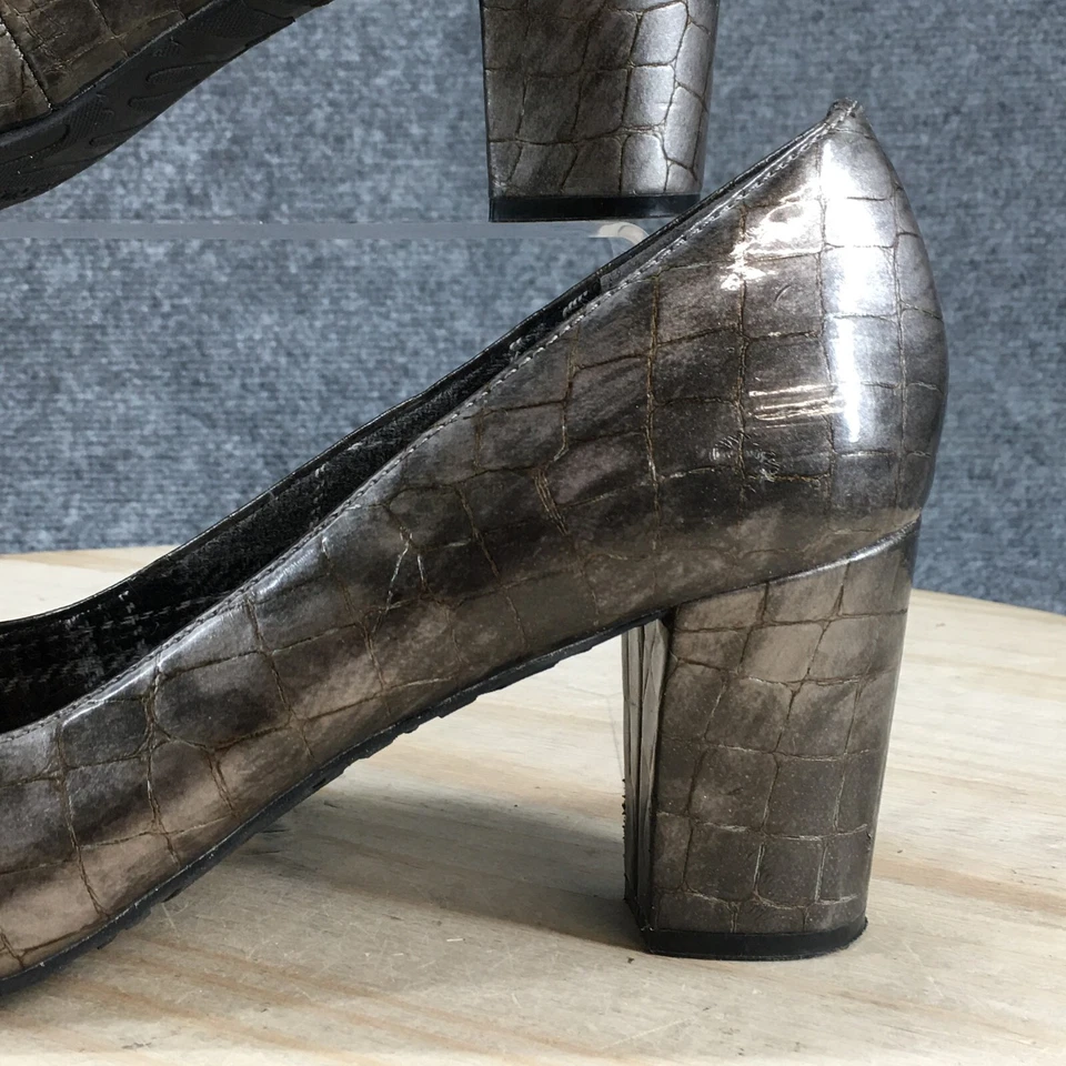 Zapatos de tacón Anne Klein para mujer 8,5 M Fielding estampado de cocodrilo informales sin cordones color topo Foto 3 de 4