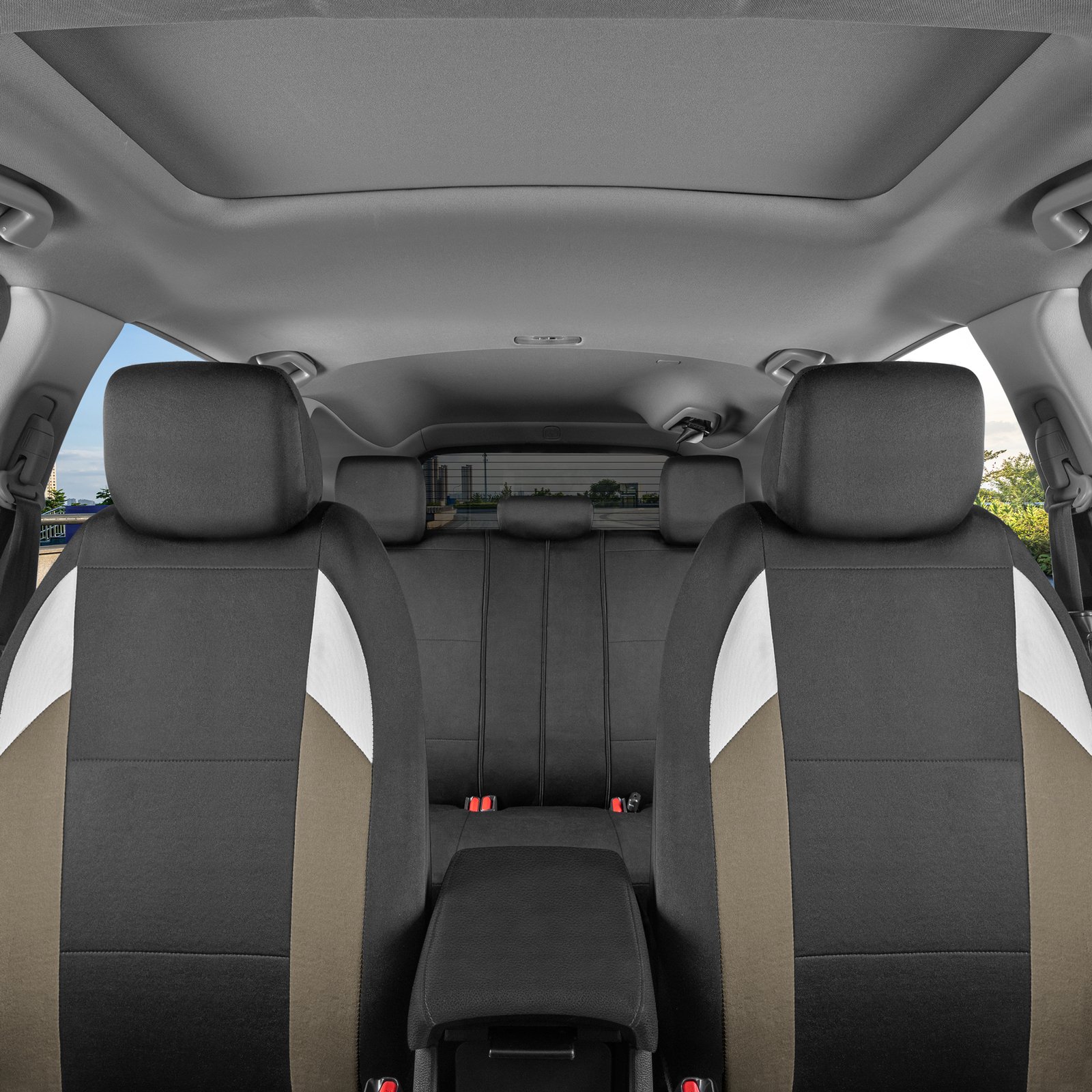 Monaco Full Set Car Seat Covers Front & Rear Bench for Auto Truck SUV Beige