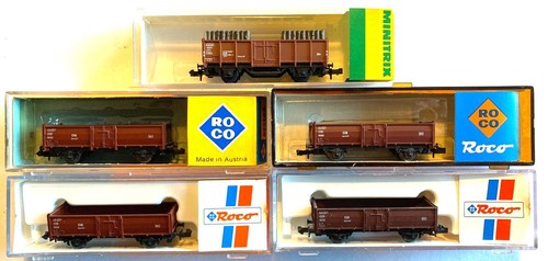 Roco N 25076+25084+ 25086+02315+Minitrix 3265    5 Stück offene Hochbordwagen | Zustand: Gebraucht