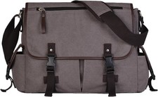 Vintage Canvas 15.6 inch Laptop Messenger Bag for Men Women, College Grey
