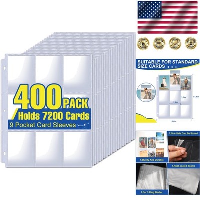 400 Pack Card Sleeves Protectors for Trading, Sports & Business Cards, 9 Pocket