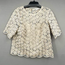 BODEN ORGANZA GOLD BRONZE METALLIC EMBROIDERED SCALLOP TOP FLORAL 2PC BLOUSE 10