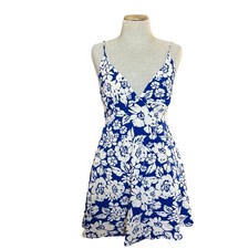 Lulus Womens Sz S Blue & White Floral Mini Dress With Adjustable Straps