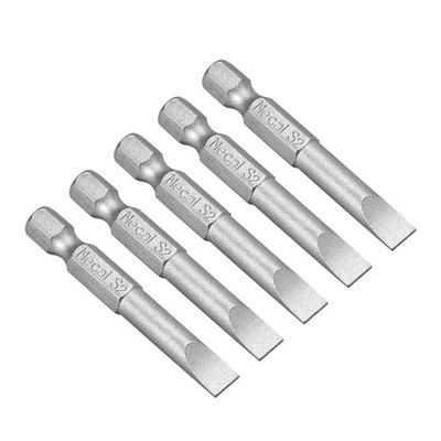 5pcs 6mm Slotted Tip Magnetic Flat Head Screwdriver Bits 1/4 Inch Hex Shank S2
