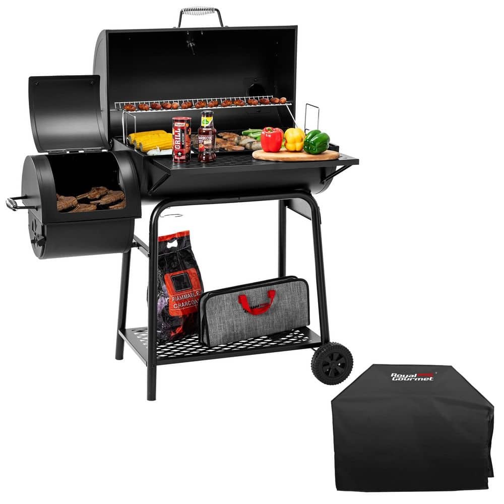 Charcoal Grill With Offset Smoker In Black Plus A Cover