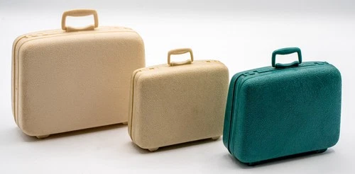 Vintage Barbie Size Luggage Suitcases SET of 3 Samsonite Cream and Teal 1960
